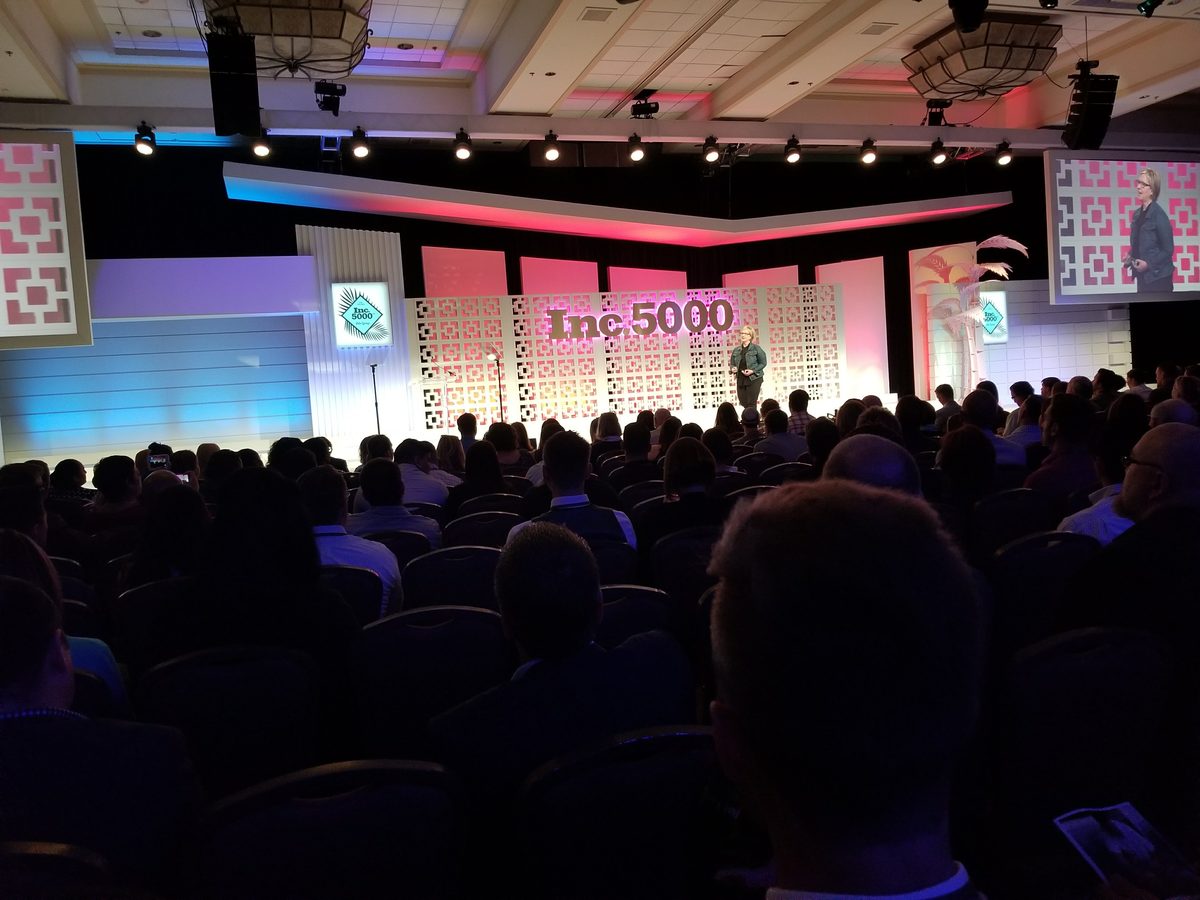 Chris Rickerson on stage at the 2017 Inc. 5000 opening ceremony in front of thousands of attendees